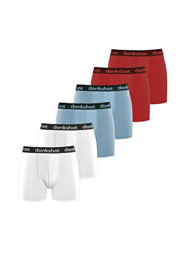 Boxershorts mit längerem Bein im 6er Pack, Bequeme Unterhosen für Herren, eng anliegend mit klassischem Schnitt, Blau-Bordeaux-Weiß - XL von Donkshot