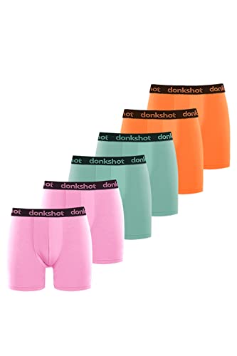 Boxershorts mit längerem Bein im 6er Pack, Bequeme Unterhosen für Herren, eng anliegend mit klassischem Schnitt, Mint-Orange-Lila - L von Donkshot