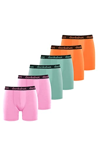 Boxershorts mit längerem Bein im 6er Pack, Bequeme Unterhosen für Herren, eng anliegend mit klassischem Schnitt, Mint-Orange-Lila - S von Donkshot