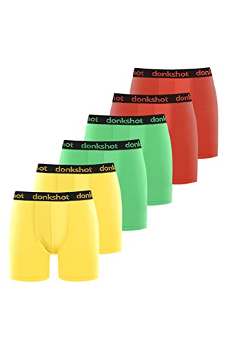 Boxershorts mit längerem Bein im 6er Pack, Bequeme Unterhosen für Herren, eng anliegend mit klassischem Schnitt, Rot-Grün-Gelb - S von Donkshot