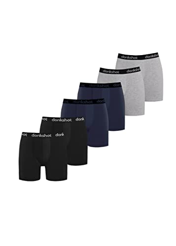 Boxershorts mit längerem Bein im 6er Pack, Bequeme Unterhosen für Herren, eng anliegend mit klassischem Schnitt, Schwarz-Marine-Grau - S von Donkshot