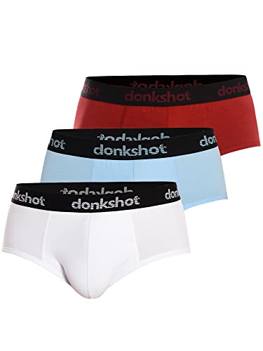 Donkshot Herren Slip im 3er Pack, Bequeme Unterhosen, eng anliegend mit klassischem Schnitt, Blau-Bordeaux-Weiß - L von Donkshot