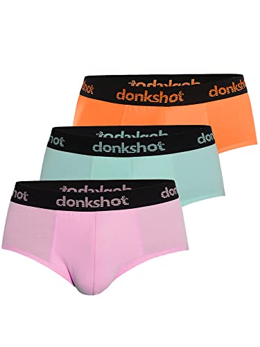 Donkshot Herren Slip im 3er Pack, Bequeme Unterhosen, eng anliegend mit klassischem Schnitt, Mint-Orange-Lila - 2XL von Donkshot