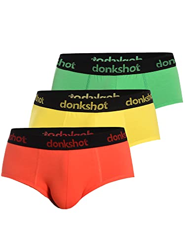 Donkshot Herren Slip im 3er Pack, Bequeme Unterhosen, eng anliegend mit klassischem Schnitt, Rot-Grün-Gelb - 2XL von Donkshot