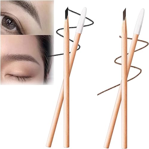 Wooden Eyebrow Pencil-2023 New Waterproof Eyebrow Pencil-Long-lasting Eyebrow Eyeliner Pencil Dark-Wooden Eyebrow Pencil (Black+Brown) von Donlinon