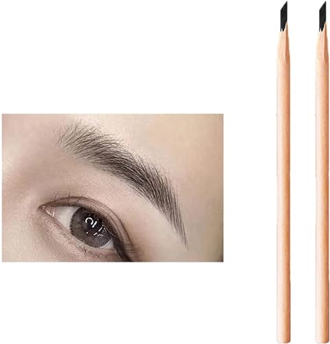 Wooden Eyebrow Pencil-2023 New Waterproof Eyebrow Pencil-Long-lasting Eyebrow Eyeliner Pencil Dark-Wooden Eyebrow Pencil (Black-2pcs) von Donlinon