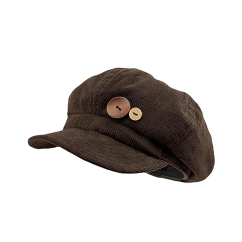 Corduroy Newsboy Hüte für Damen, Vintage-Knopfdekoration, Paperboy, Maler, Baskenmütze, japanische Y2K Acubi Emo-Kopfbedeckung, Braun, Einheitsgröße Corduroy Newsboy Hüte für Damen, Vintage-Knopfdekoration, Paperboy, Maler, Baskenmütze, japanische Y2K Acubi Emo-Kopfbedeckung, Braun, Einheitsgröße von Donloise