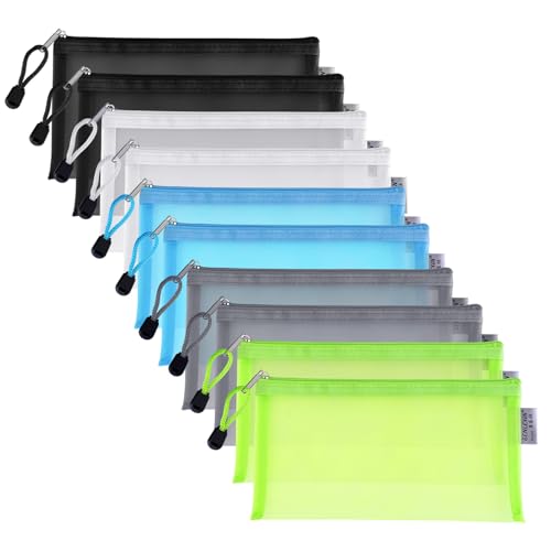 10 Stück Mesh Reißverschluss Beutel, Dokumententasche, Reisetasche aus Netzstoff, Nylon-Netzstoff Mesh Make-up-Reißverschlusstaschen, Tragbares Schreibwarenetui von Donmnemb