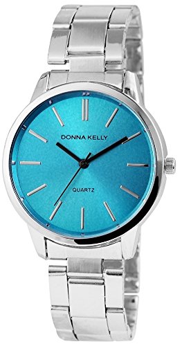 Donna Kelly Damen analog Armbanduhr mit Quarzwerk 191323500002 Metallgehäuse mit Edelstahl Armband in Silberfarbig und Faltschließe Ziffernblattfarbe Hellblau Bandlänge 19 cm Armbandbreite 18 mm von Donna Kelly