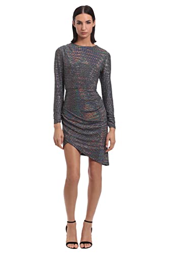 Donna Morgan Damen Langarm Asymmetrisch Saum Minikleid Kleid, Silber, 36 von Donna Morgan