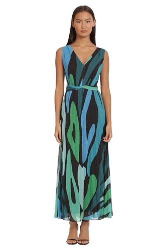 Donna Morgan Damen Sleeveless Pleated Skirt Maxi Dress Lässiges Abendkleid, Freizeitkleid, Kleid, Schwarz/Grün, 48 von Donna Morgan