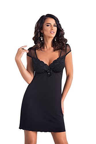 Selente Sweet Dreams Damen Elegantes Nachthemd/Negligee mit zarter Spitze, Schwarz Kurzarm, Gr. 38 von Selente