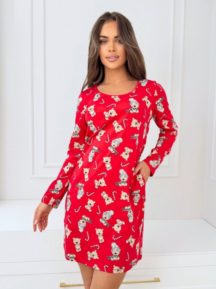 Donna Nachthemd Damen Weihnachten Weihnachtsdruck BÄR, reine Baumwolle von Donna