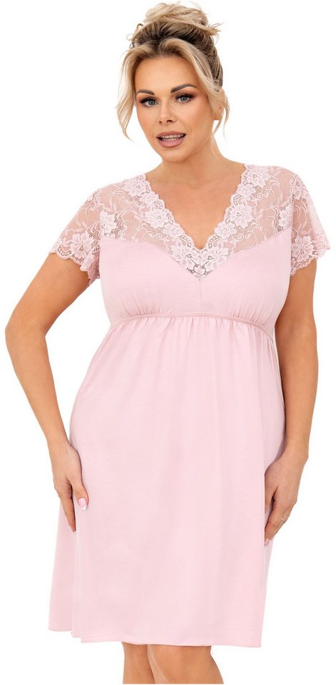 Donna Nachthemd Plus Size (Set, 1-tlg., 1-teilig) Damen Sleepshirt Plus Size ca.95cm Schlafshirt Kurzarm Spitze von Donna