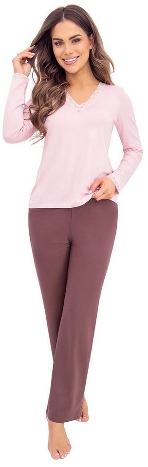 Donna Schlafanzug Daphne (Set, 2 tlg., 2-teilig) Damen Pyjama lang 2-teilig Langarm Viskose Spitze Winter von Donna