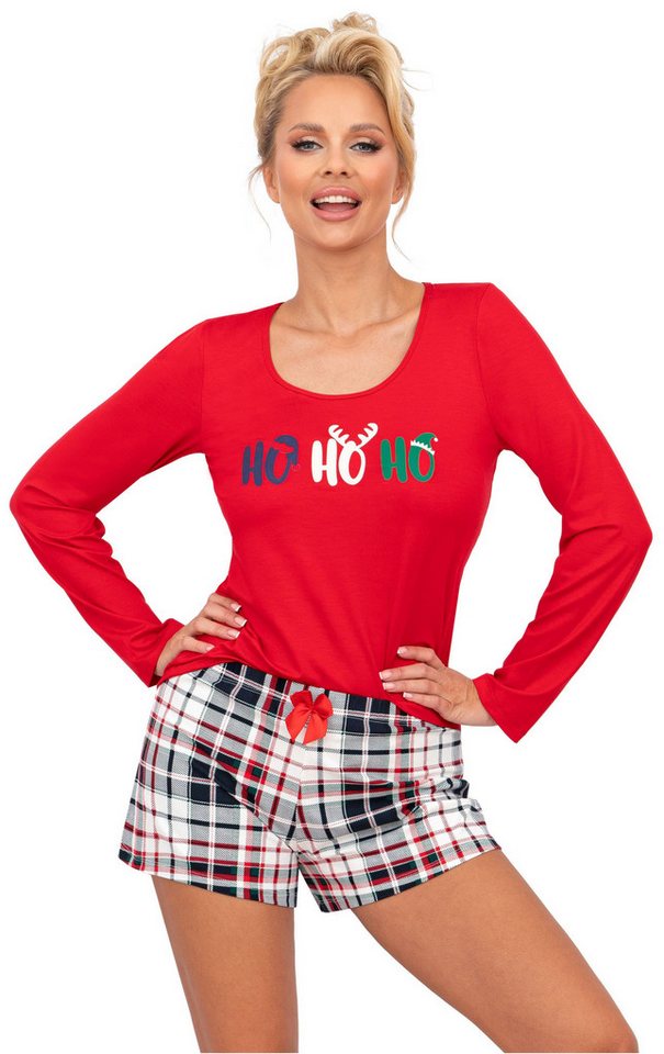 Donna Schlafanzug HoHoHo (Set, 2 tlg., 2-teilig) Damen Pyjama Shorty 2-teilig Langarm Baumwolle Winter von Donna