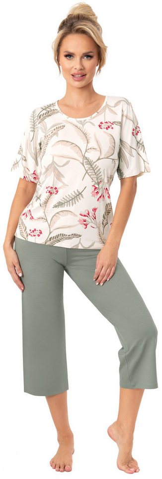 Donna Schlafanzug Michelle (Set, 2 tlg., 2-teilig) Damen Pyjama 2-teilig 3/4 Hose Kurzarm Viskose Blumendruck von Donna