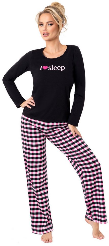 Donna Schlafanzug Sleep (Set, 2 tlg., 2-teilig) Damen Pyjama lang 2-teilig Langarm Baumwolle Winter von Donna