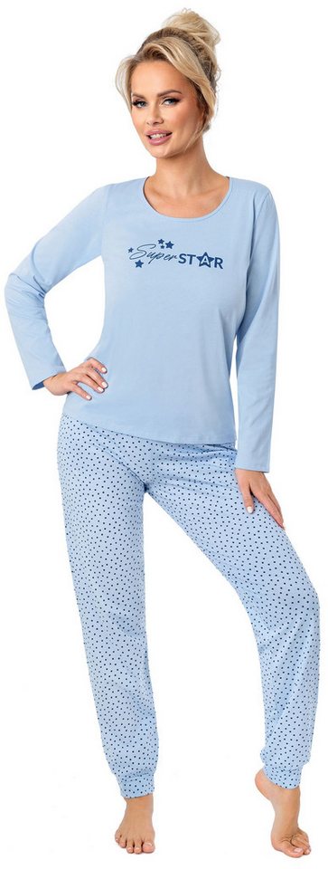 Donna Schlafanzug Star (Set, 2 tlg., 2-teilig) Damen Pyjama lang 2-teilig Langarm Baumwolle Winter von Donna