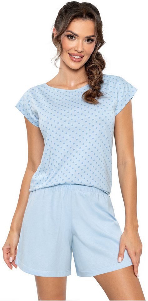 Donna Shorty Sky (Set, 2 tlg., 2-teilig) Damen Pyjama 2-teilig Shorty Schlafanzug U-Boot-Ausschnitt Baumwolle von Donna