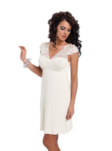 Donna Viskose-Negligee, Nachthemd mit edler Spitzenverzierung in Geschenkbox, White - Ecru, XXXL von Donna