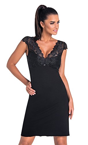 Selente Sweet Dreams Damen verführerisches kurzes Nachthemd/Negligee Kurzarm mit eleganter Spitze, Schwarz, Gr. 38 von Selente