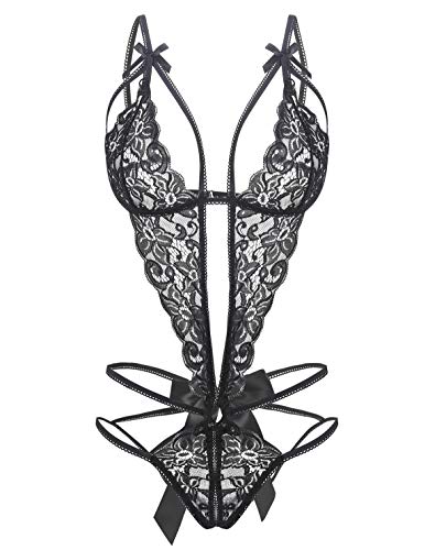 Donnalla Damen Tiefer V Spitze Teddy Einteiler Dessous Cutout Strappy Dessous, schwarz, X-Large von Donnalla