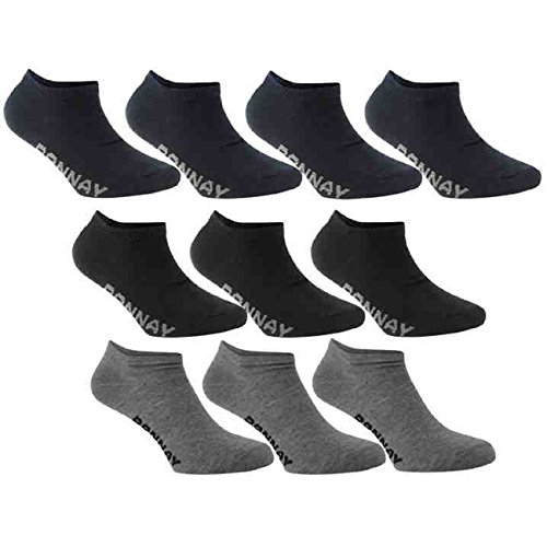 10 Paar Pack Donnay Knöchelsocken Trainer Sport-Socken für Männer Frauen und Kinder Multipack Gr. 46-49, Grey/Black/Navy von Donnay
