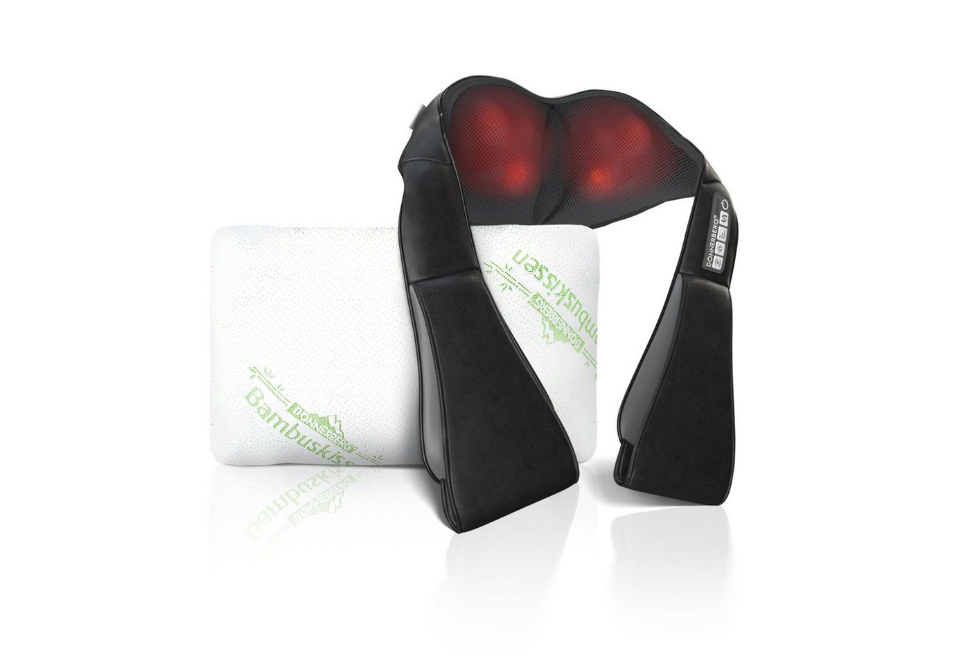 Donnerberg Massagegerät Bambus-Kissen NK088 50x30x12, Spar-Set 2-tlg., 2-tlg, Kissen + Original Nackenmassagegerät im Set, Massagegerät mit Kissen von Donnerberg