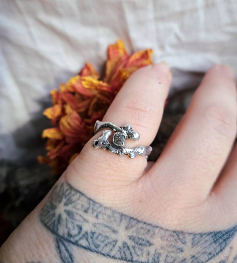 Diamantring Silberring Geschmolzene Ring Rohdiamantring Wilder von DonnervogelSchmiede