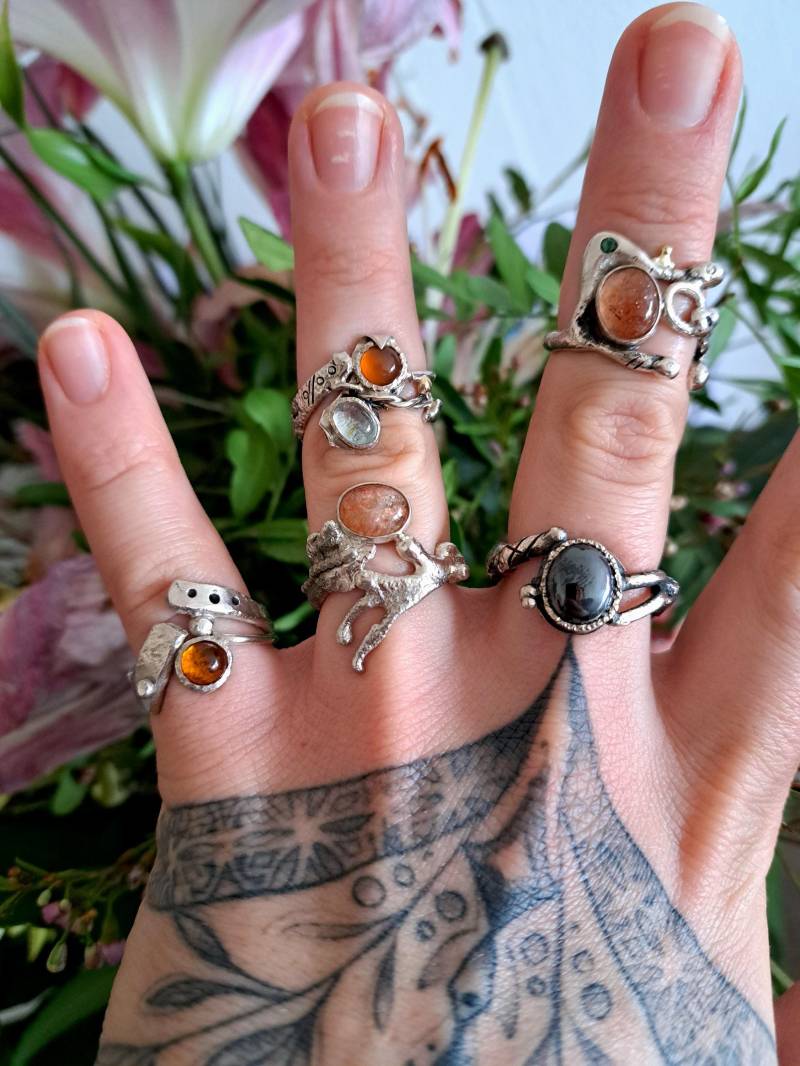 Edelsteinring Statementring Silberring Geschmolzener Ring Wilder Edelsteinring Statementring Silberring Geschmolzener Ring Wilder von DonnervogelSchmiede