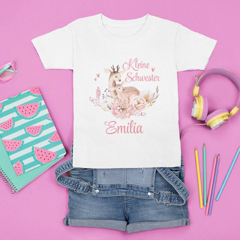 Kleine Schwester Reh T-Shirt | Personalisiert Mit Namen Kinder Statement Spruch Und Süßem Tier Kindershirt Für Kleinkinder von DonnerwetterDE