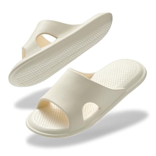 Donpapa Badeschuhe Damen Herren Weich Badeschlappen rutschfest Schnell Trocknend Hausschuhe Sommer Dusche Schuhe Indoor Outdoor Beige W9 EU39-40 von Donpapa