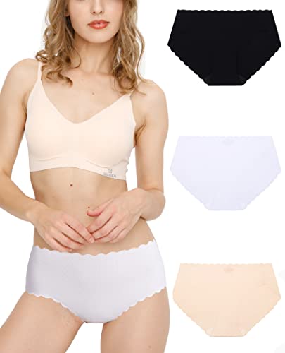 Donpapa Damen Unterwäsche Nahtlos Slips Seamless Unterhosen Ohne Naht Panties Hipster Mikrofaser Bequeme Bikinis Breif 3/6 Pack Schwarz/Beige/Weiß9 L von Donpapa