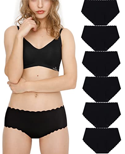 Donpapa Damen Unterwäsche Nahtlos Slips Seamless Unterhosen Ohne Naht Panties Hipster Mikrofaser Bequeme Bikinis Breif 3/6 Pack Schwarz9 M von Donpapa