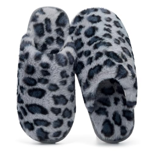 Donpapa Hausschuhe Damen Herren Flauschige Winter Warme Pantoffeln Kunstfell Plüsch Rutschfeste Bequeme Slippers Grauer Leopard 40.5-42 Donpapa Hausschuhe Damen Herren Flauschige Winter Warme Pantoffeln Kunstfell Plüsch Rutschfeste Bequeme Slippers Grauer Leopard 40.5-42 von Donpapa