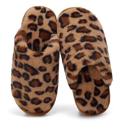 Donpapa Hausschuhe Damen Herren Flauschige Winter Warme Pantoffeln Kunstfell Plüsch Rutschfeste Bequeme Slippers Leopard 40.5-42 von Donpapa