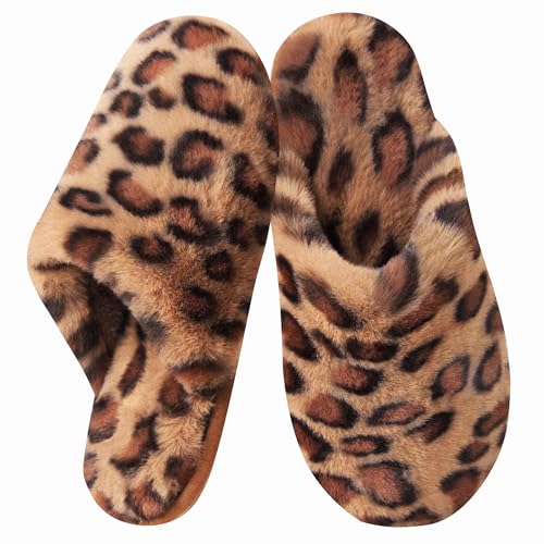 Donpapa Hausschuhe Damen Herren Flauschige Winter Warme Pantoffeln Plüsch Kunstfell und Memory Foam Bequeme Rutschfeste Slippers Leopard X-Large von Donpapa