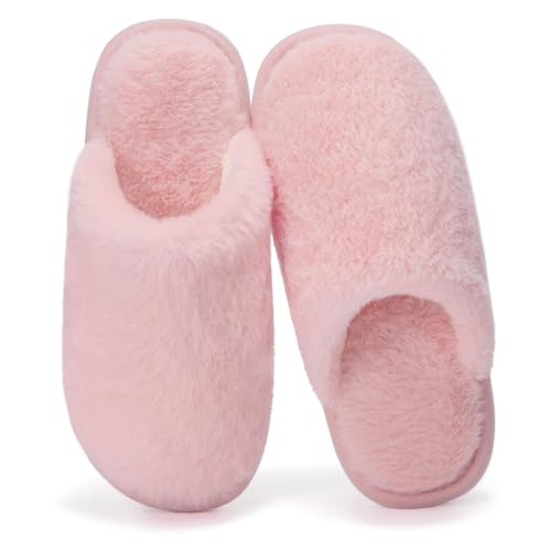 Donpapa Hausschuhe Damen Herren Flauschige Winter Warme Pantoffeln Kunstfell Plüsch Rutschfeste Bequeme Slippers Rosa 40.5-42 von Donpapa