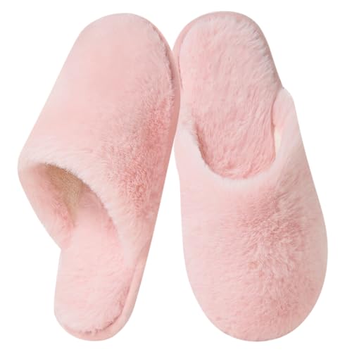 Donpapa Hausschuhe Damen Herren Flauschige Winter Warme Pantoffeln Plüsch Kunstfell und Memory Foam Bequeme Rutschfeste Slippers Rosa X-Large von Donpapa