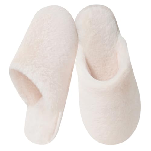Donpapa Hausschuhe Damen Herren Flauschige Winter Warme Pantoffeln Plüsch Kunstfell und Memory Foam Bequeme Rutschfeste Slippers Milch Weiß Large von Donpapa
