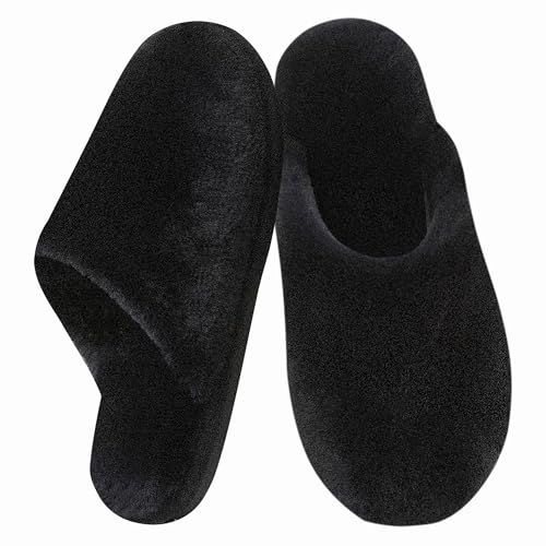 Donpapa Hausschuhe Damen Herren Flauschige Winter Warme Pantoffeln Plüsch Kunstfell und Memory Foam Bequeme Rutschfeste Slippers Schwarz Large von Donpapa