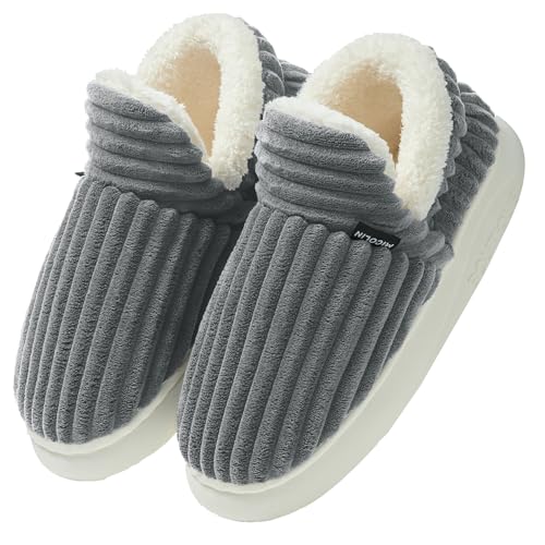 Donpapa Hausschuhe Damen Herren Winter Warme Plüsch Corduroy Geschlossen Pantoffeln Memory-Schaum Antirutsch Slippers Indoor Outdoor DGrau 280 von Donpapa