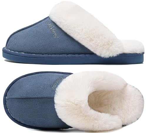 Donpapa Hausschuhe Damen Herren Winter Warme Plüsch with Memory Foam Faux Lammfell Pantoffeln Flauschige Rutschfeste Slippers Indoor Outdoor Concord Blau 42.5-44 von Donpapa