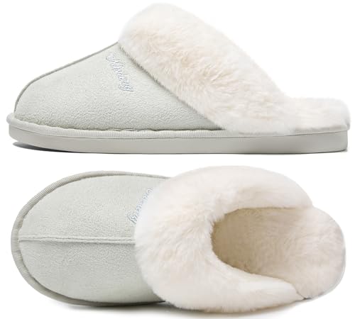 Donpapa Hausschuhe Damen Herren Winter Warme Plüsch with Memory Foam Faux Lammfell Pantoffeln Flauschige Rutschfeste Slippers Indoor Outdoor Gletschergrau 40.5-42 von Donpapa