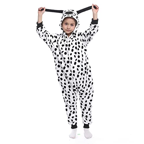 Donpeer Dalmatiner Jumpsuit Onesie Tier Kostüm,Fasching Karneval Halloween Kostüm,Kinder Mädchen Junge Sleepsuit Overall Pyjama,Unisex Lounge Cosplay Schlafanzug 140(130~140cm) -A163 von Donpeer