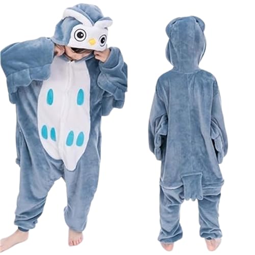 Donpeer Eule Blau Jumpsuit Onesie Tier Kostüm,Fasching Karneval Halloween Kostüm,Kinder Mädchen Junge Sleepsuit Overall Pyjama,Unisex Lounge Cosplay Schlafanzug 120(110~120cm) -A139 von Donpeer