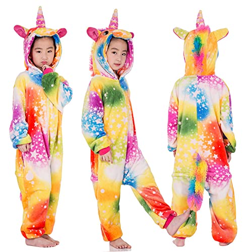 Donpeer Gelbes Einhorn Jumpsuit Onesie Tier Kostüm,Fasching Karneval Halloween Kostüm,Kinder Mädchen Junge Sleepsuit Overall Pyjama,Unisex Lounge Cosplay Schlafanzug 120(110~120cm) -A8 von Donpeer