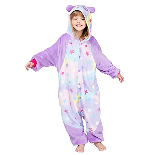 Donpeer Lila Sternbär Jumpsuit Onesie Tier Kostüm,Fasching Karneval Halloween Kostüm,Kinder Mädchen Junge Sleepsuit Overall Pyjama,Unisex Lounge Cosplay Schlafanzug 140(130~140cm) -A93 von Donpeer