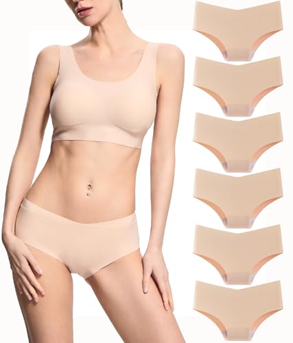 Donppa Unterhosen Damen Nahtlos Seamless Slips Unterwäsche Frauen Mid-Rise Weich Hipster Unsichtbare Stretch Panties 3/6 Pack Beige L von Donppa